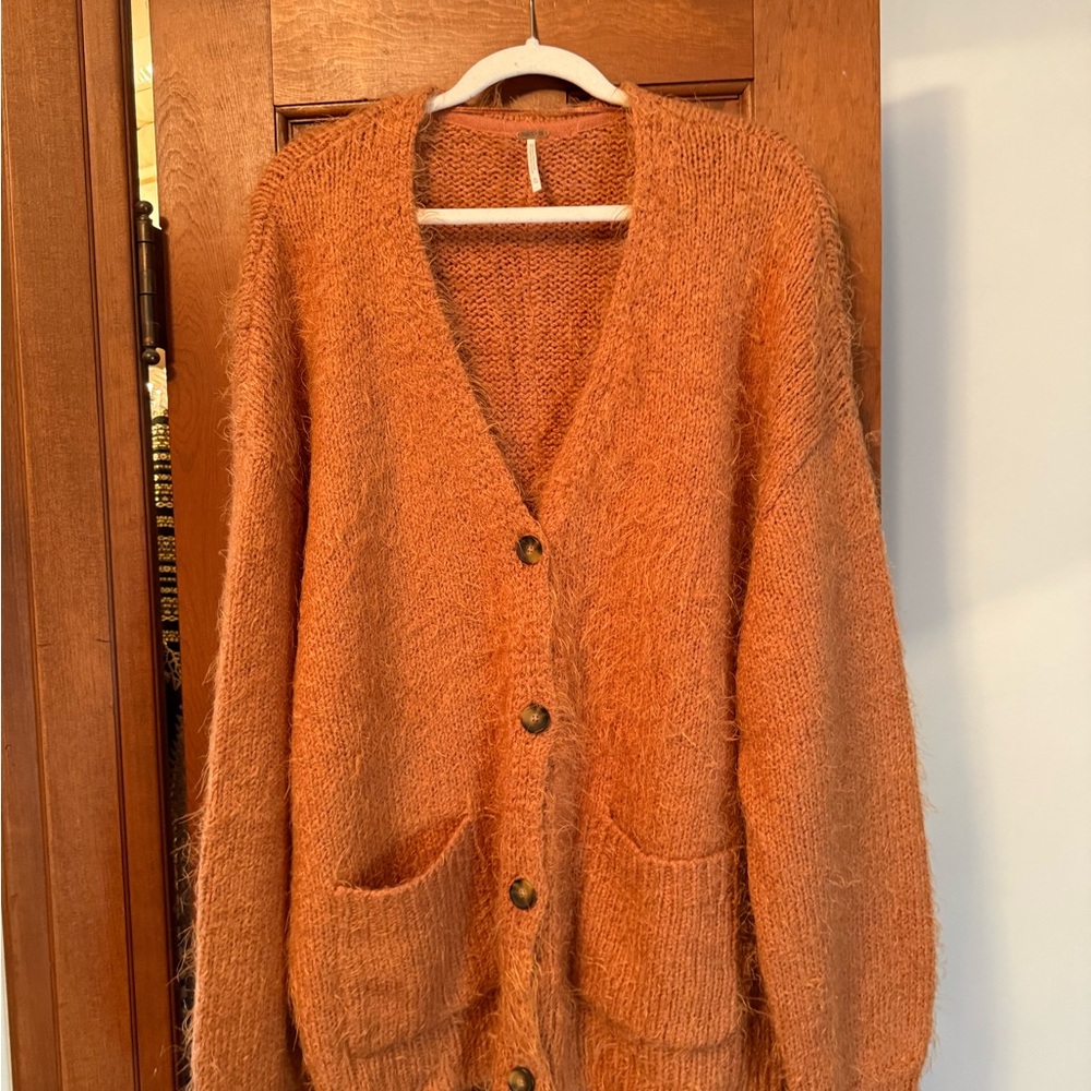 Free People Oversized Fuzzy Orange Cardigan